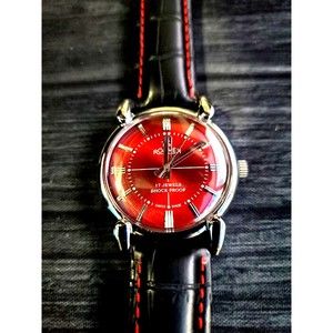 Vintage Rare Roamer Brevete Swiss Mens Mechanical Watch RED Burst Serviced‎ Runs